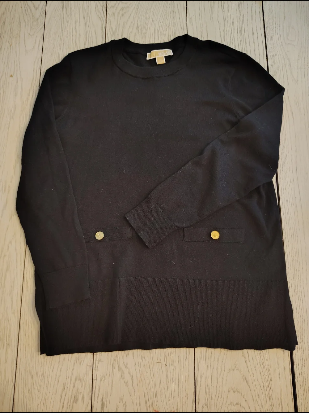 Michael Kors Black Crewneck Pullover Sweater with‎ Gold-Tone Button Accents Med